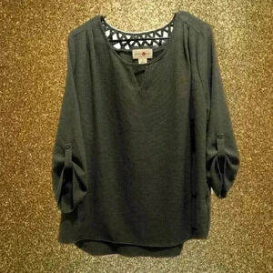 Wishful Park Blouse Green Roll Tab Sleeves Women’s Size Large